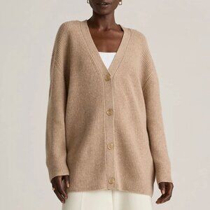 (Quince) Mongolian Cashmere Oversized Boyfriend Cardigan Sweater in Oatmeal